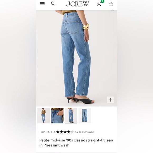 J Crew jeans, petite size 30 mid-rise 90s classic straight fit, pheasant wash - Picture 3 of 9